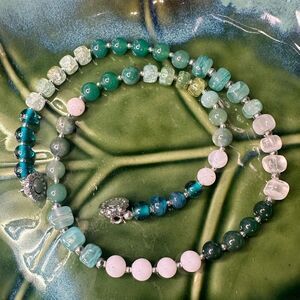 One of a Kind HandMade Gemstone Necklace Natural Grandidierite Jade & Quartz 20”